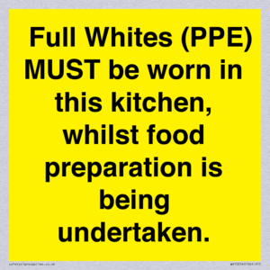  Full Whites (PPE) MUST be worn in this kitchen, whilst food preparation is being undertaken.